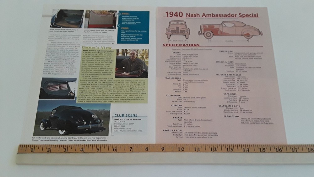 1940 NASH AMBASSADOR EIGHT SPECIAL ORIGINAL 2007 ARTICLE