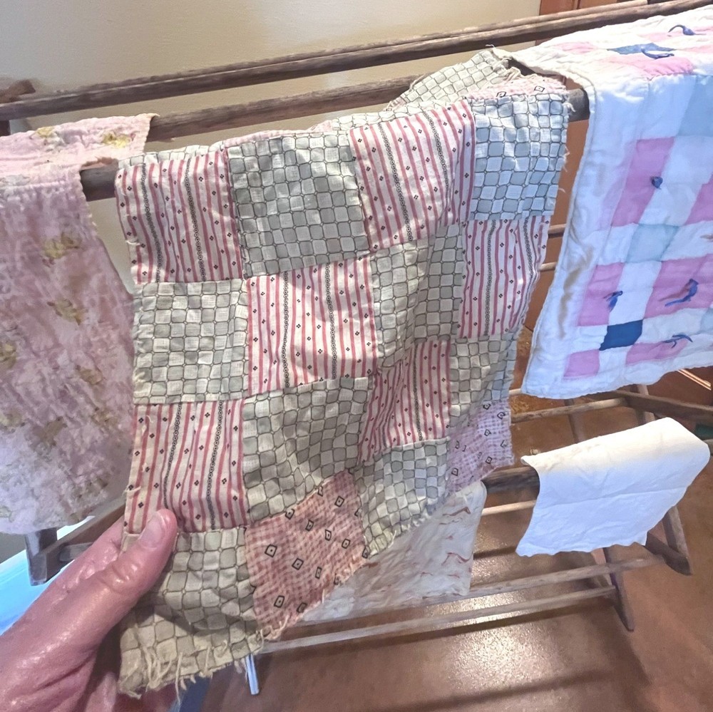 Antique 1930s Four Patch Feedsack Doll Quilt Calico Patchwork Primitive American