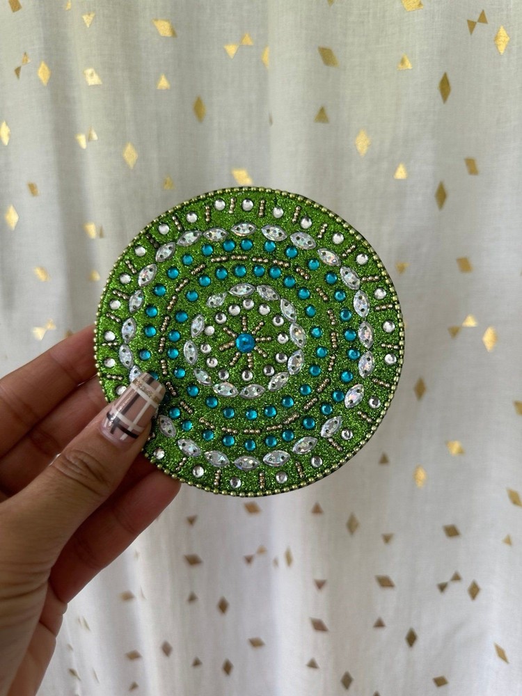 4" Mandala Art Multi Colored Embellished Beaded Handheld Round Glam Mirror
