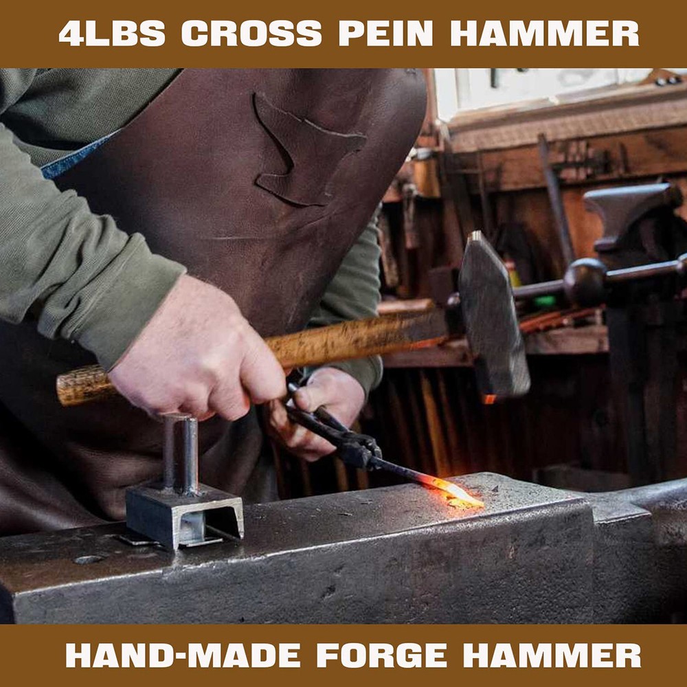 4LB Blacksmith Hammer Cross Peen for Farrier Knife Maker Bladesmith Forging Tool