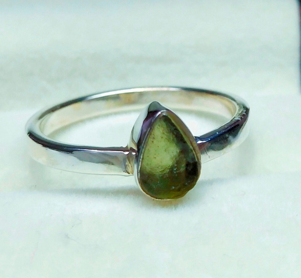Raw Moldavite 925 Sterling Silvr Ring Gemstone Ring Moldavite Rough Stone Ring