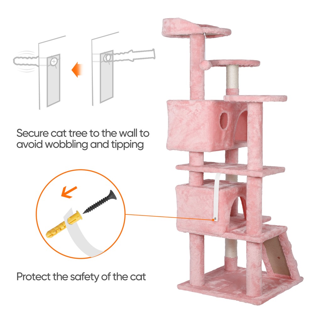 55'' Cat Tree Condo Multi-Level Cat Scratching Post Safety with Danging Ball