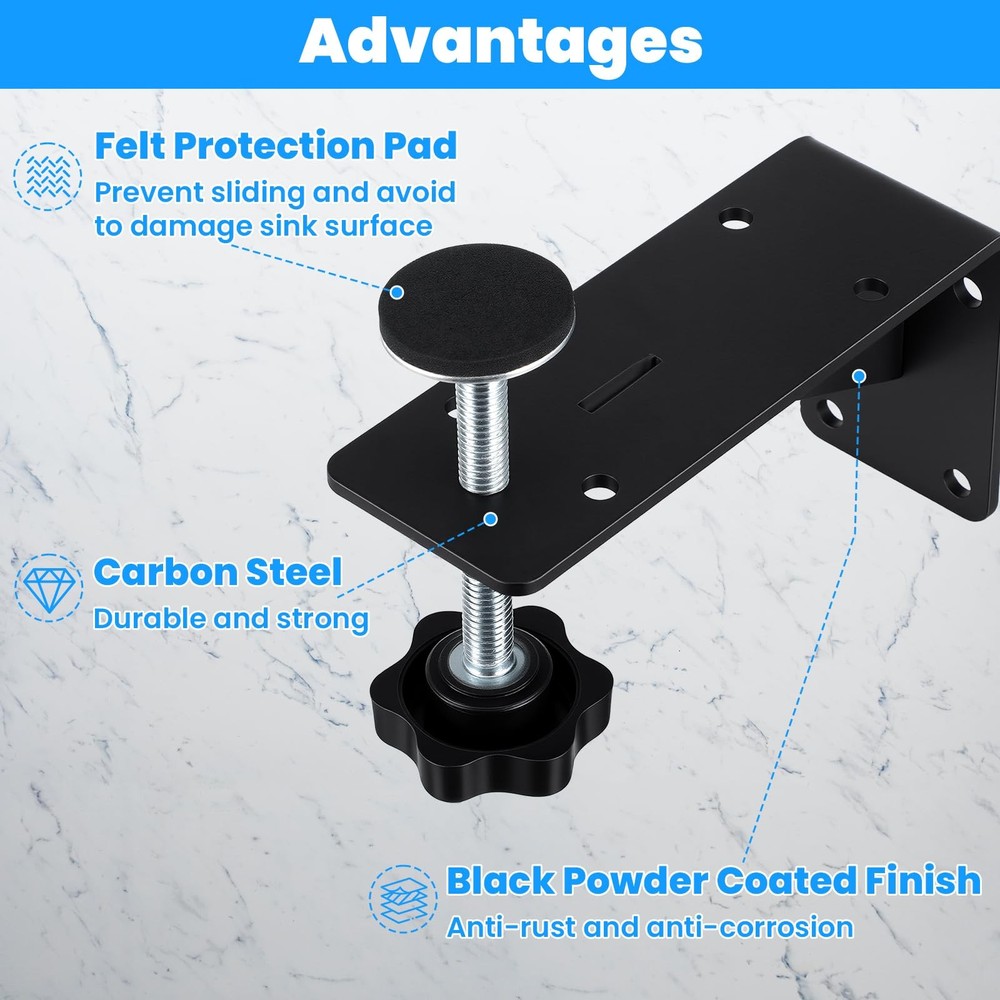 MBAIYO 4PCS Black Undermount Sink Brackets, Adjustable Undermount Sink Suppor...