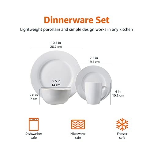 Amazon Basics 16-Piece Porcelain Dinnerware Set, Microwave 16-Piece, White