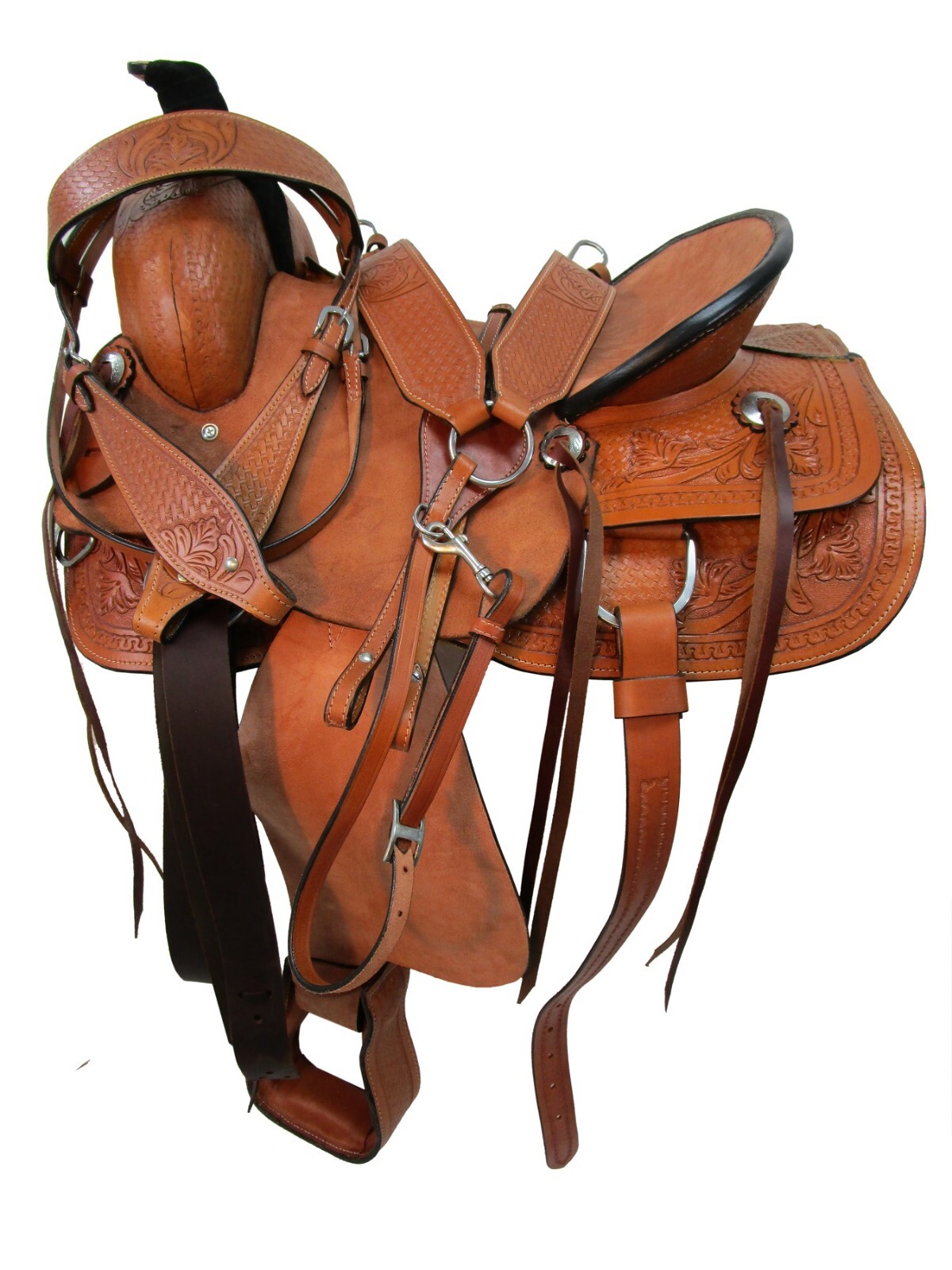 ROPING WESTERN SADDLE PLEASURE TRAIL TOOLED LEATHER HORSE SET 18 17 16 15