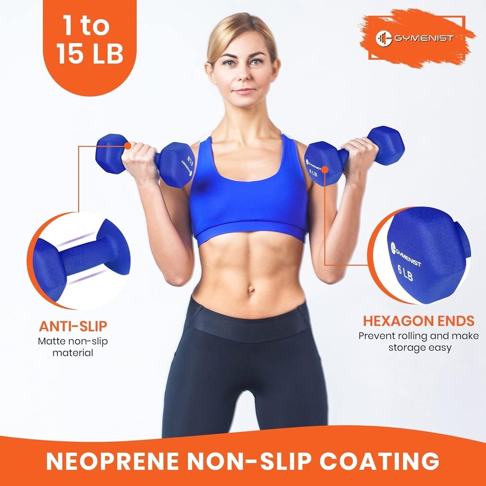 Comfortable Grip Neoprene Dumbbells - 2 Pack Lightweight Exercise Weights