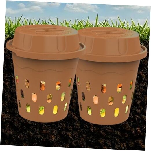 2-Pack InGround Compost Bin for Garden Beds, 8L Worm Composter 2 Pack Brown