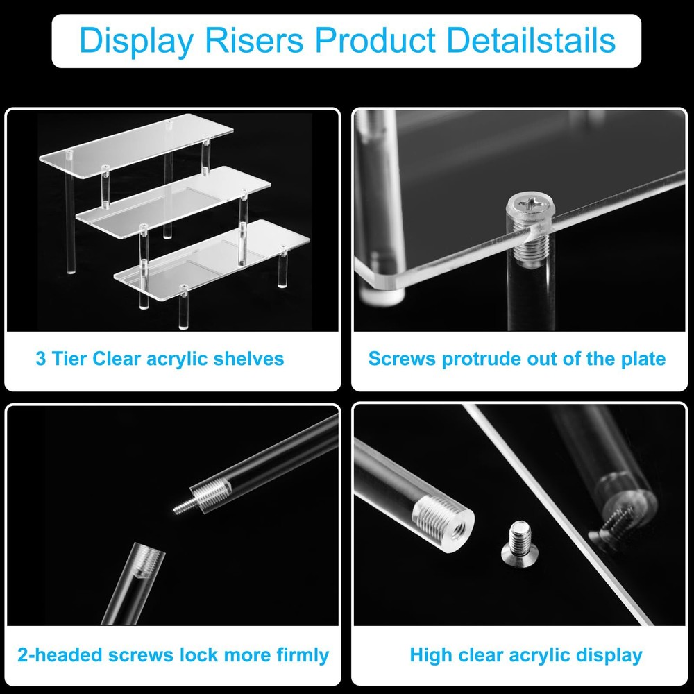 3-Tier Acrylic Display Risers Organizer for Perfume Figures Dessert Cupcake
