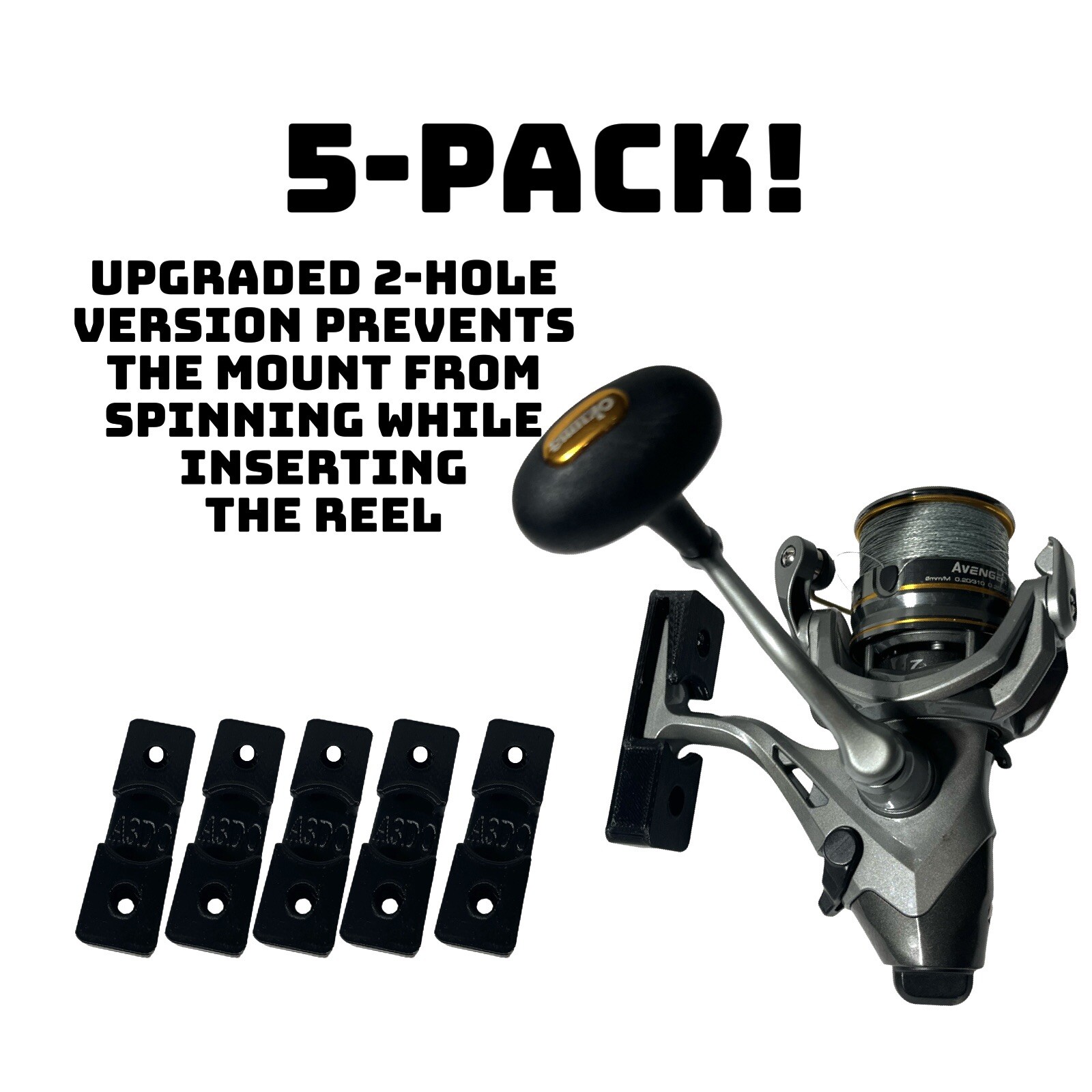 Five Pack (5X) Fishing Reel Wall Mount  for Standard Spinning Reels - New Model