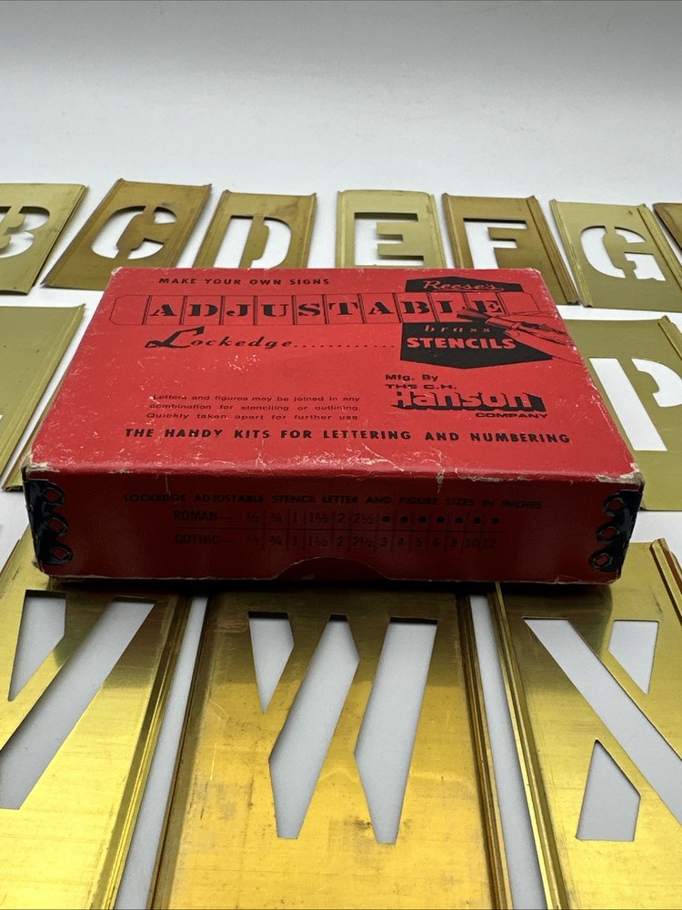 Reese's 4" inch Vintage Brass Interlocking Adjustable Letters stencils complete