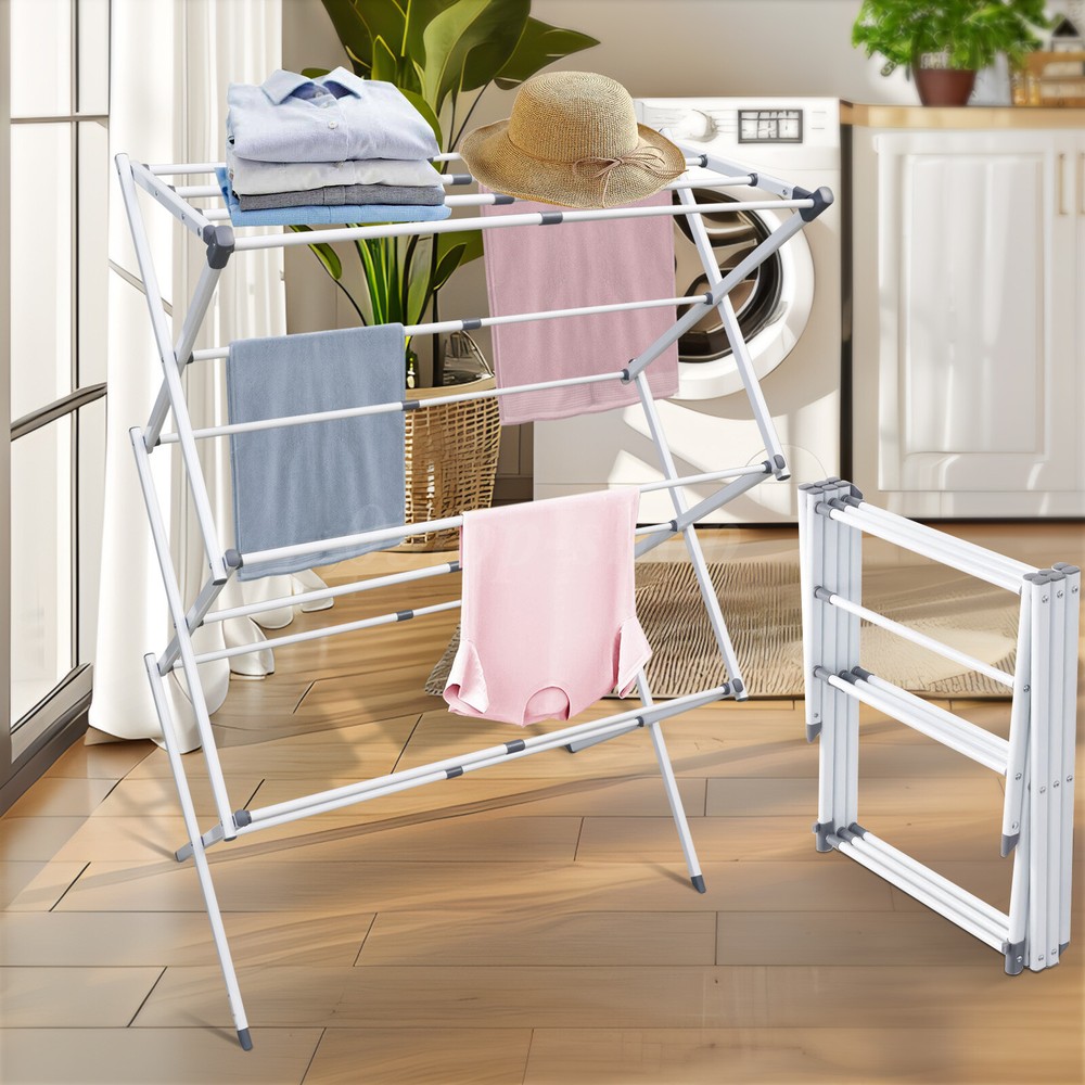White Foldable Drying Rack Clothing Clothes Dry Telescopic Folding Drying Rack