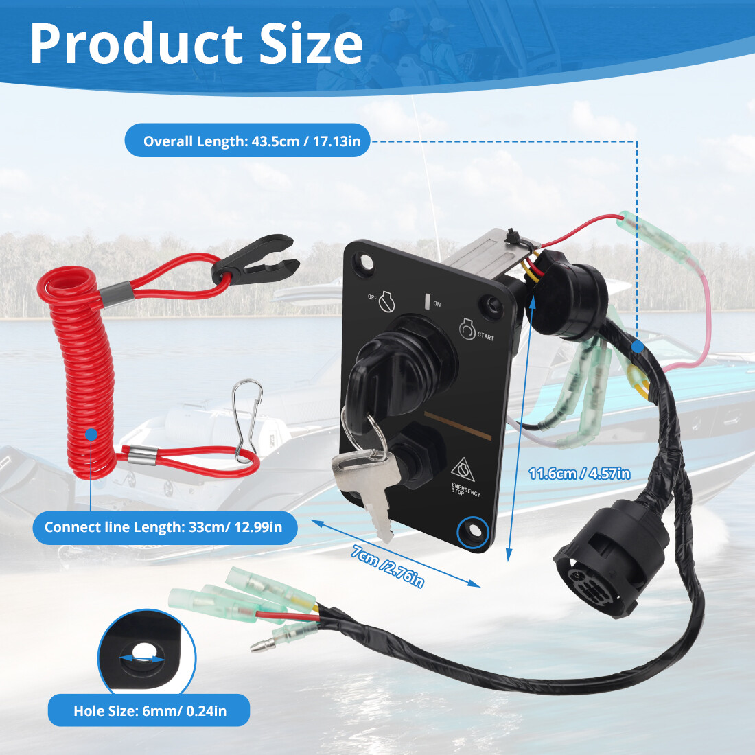 NEW Outboard Single Engine Key Switch Assembly Panel For Yamaha 704-82570-12-00