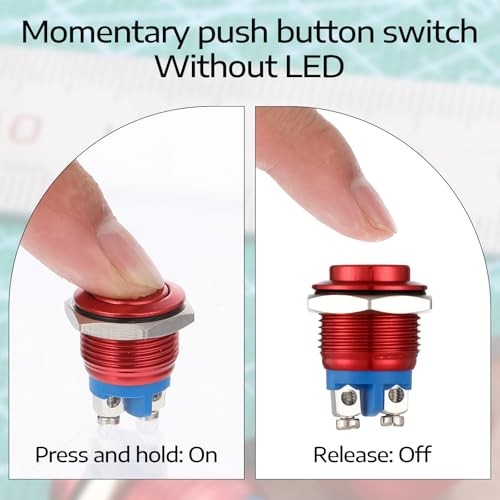 2PCS Momentary Push Button Switch 12V, Momentary Switch 16MM High Round