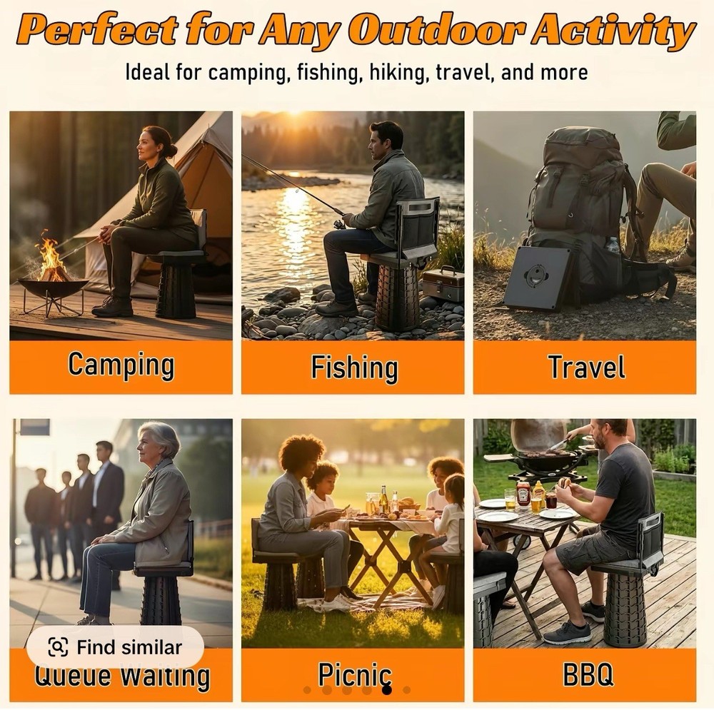 2026 Upgraded Collapsible Stool with Backrest & C