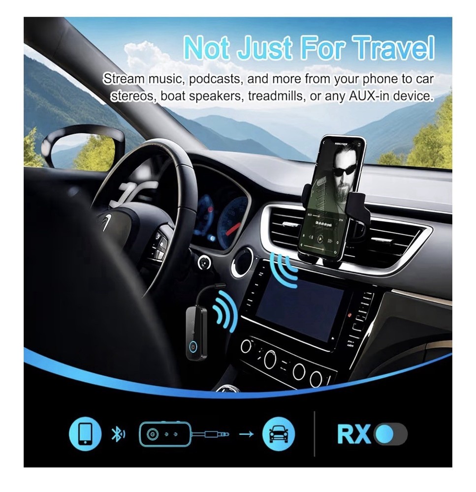 Bluetooth 5.4 Dual Pairing Transmitter Receiver 3.5mm Audio Adapter Black