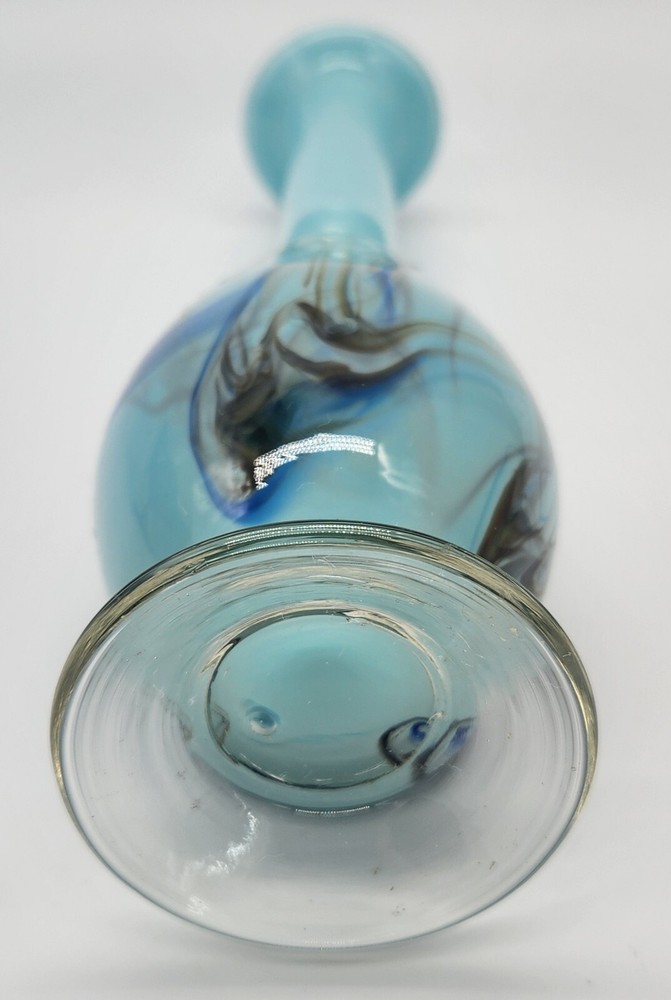 Handblown Light Blue with Multicolored Swirled Bud Vase.