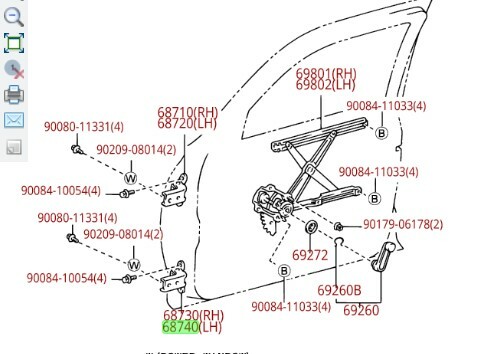 GENUINE OEM 01-07 SEQUOIA LEFT FRONT LOWER DOOR HINGE 68710-0C010 RT SIDE UPPER