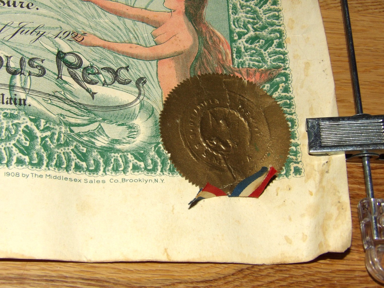 1925 USS Maryland Domain Of Neptunus Rex Navy Certificate Topless Mermaids