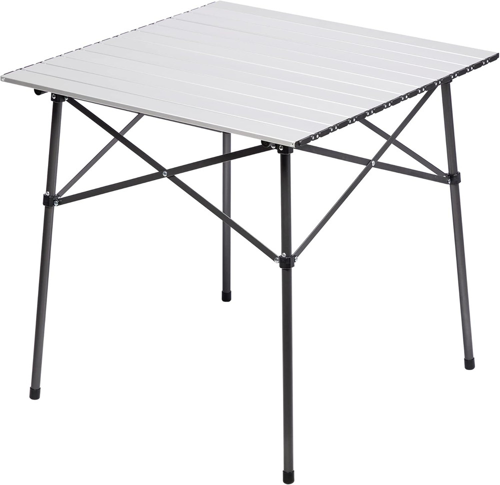 Lightweight Aluminum Folding Square Table Roll up Top 4 People Compact Table wit