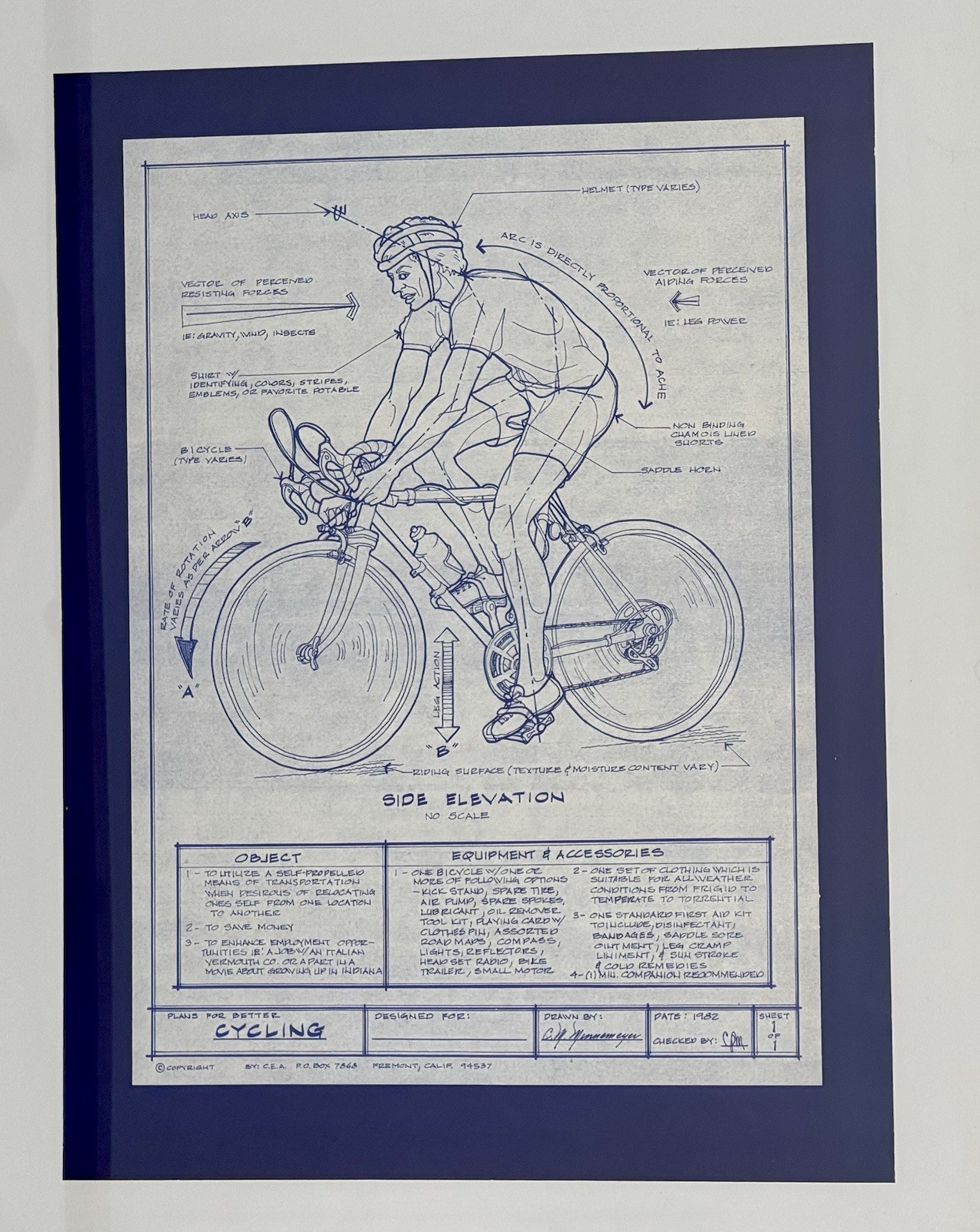 Vintage Cycling Blueprint Poster 18x24 Technical Diagram Plans for BetterCycling