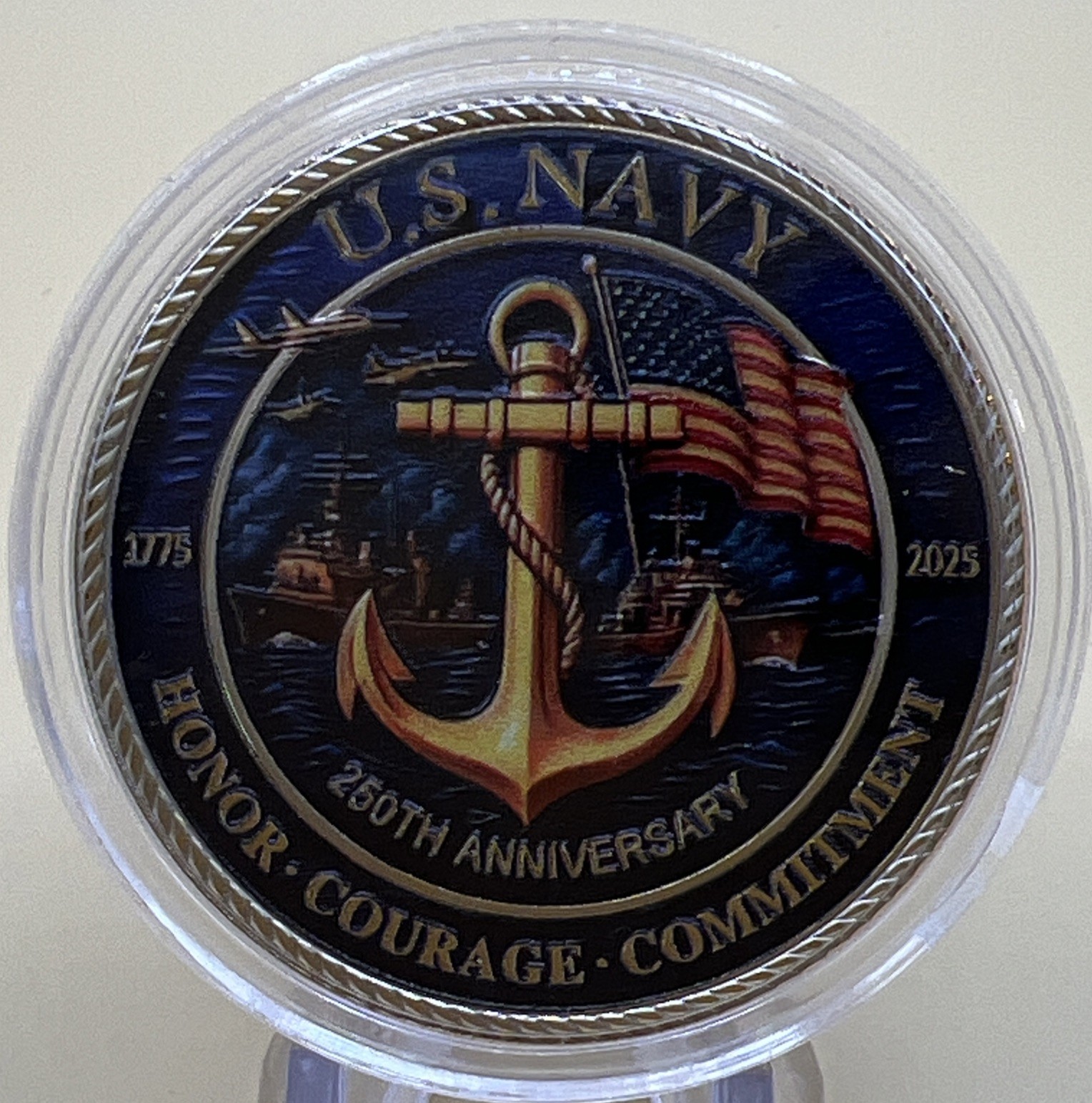 *US Navy Challenge Coin 250th Anniversary Medal New Coin In Capsule To Protet it