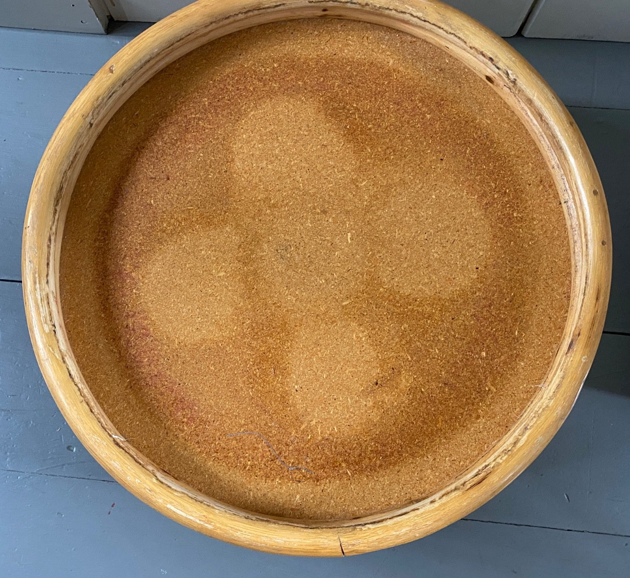 MCM Stacked 9 Band Bent Rattan Bamboo Ottoman Footstool Cushion Vtg Mid-Century