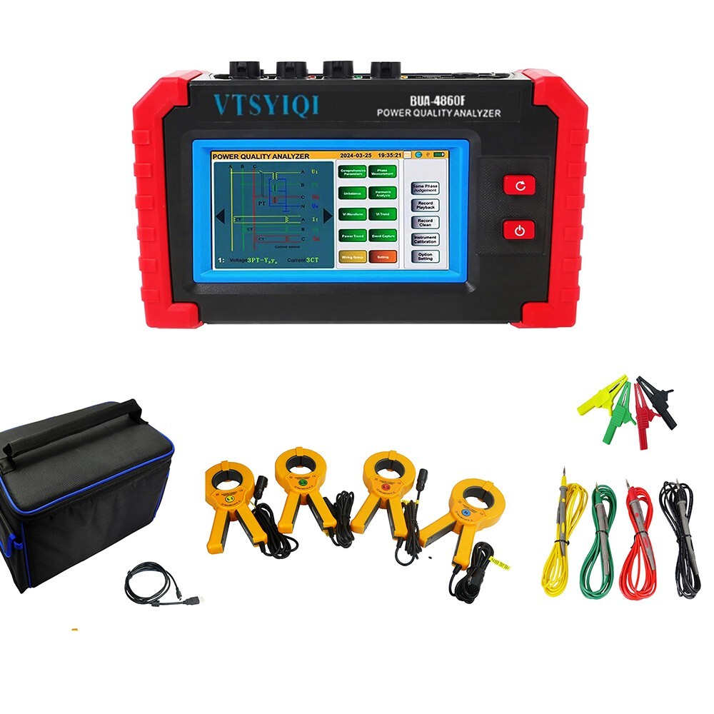 Power Quality Analyzer 3 Phase Power Quality Analyzer with 4PCS Clamp 1.0A~1000A