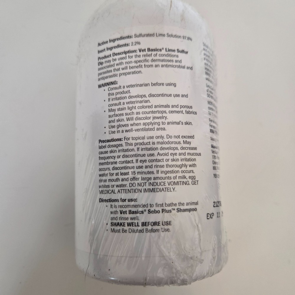 Vet Basics Lime Sulfur Dip - Concentrated Solution 16 Fl. Oz - NEW