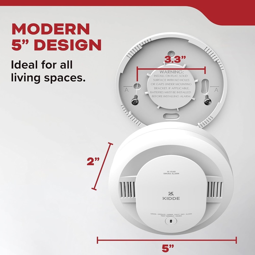 Kidde Smoke Detector, 10-Year Battery Powered, with LED Status Lights, 85 dB Ala