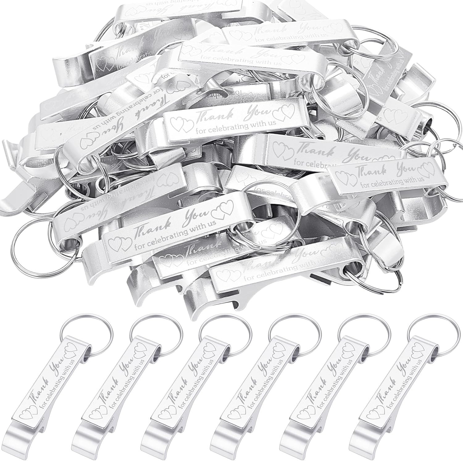 100 Pcs Bottle Opener Keychain Bulk Thank You Wedding Favors for Guests