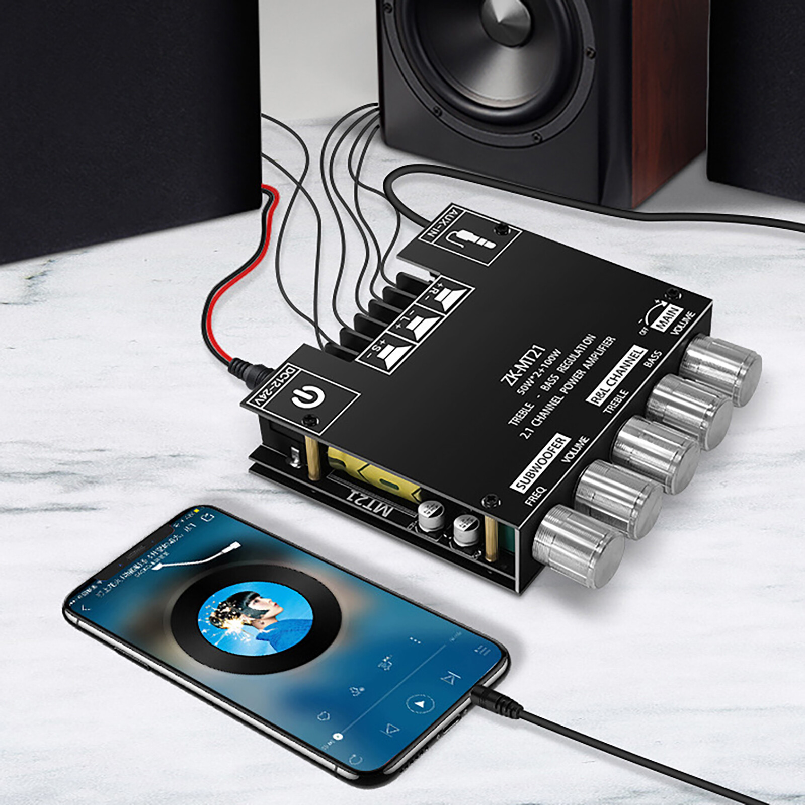 ZK-MT21 Bluetooth 5.0 Subwoofer Amplifier Board High Low Tone AMP 2.1 Channel