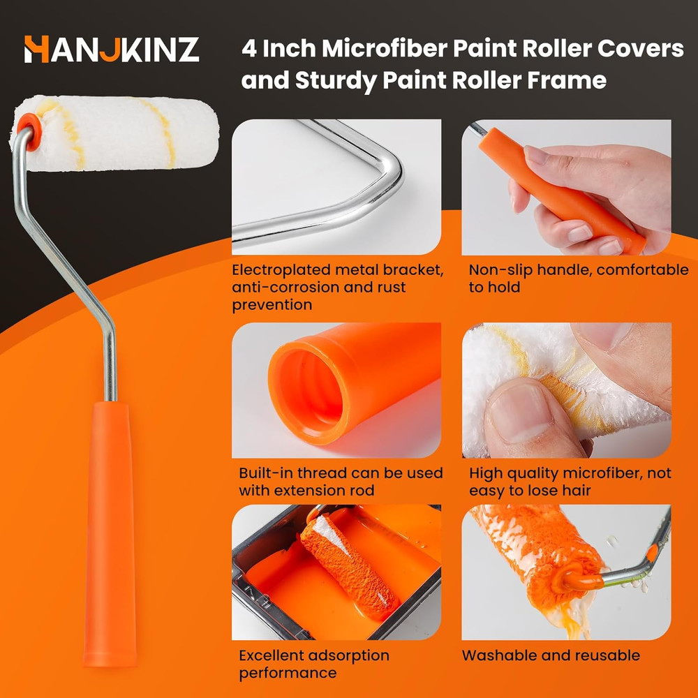 24 Pack Microfiber Paint Roller 4 Inch, Mini Paint Roller Covers, 3/8 Inch Nap,