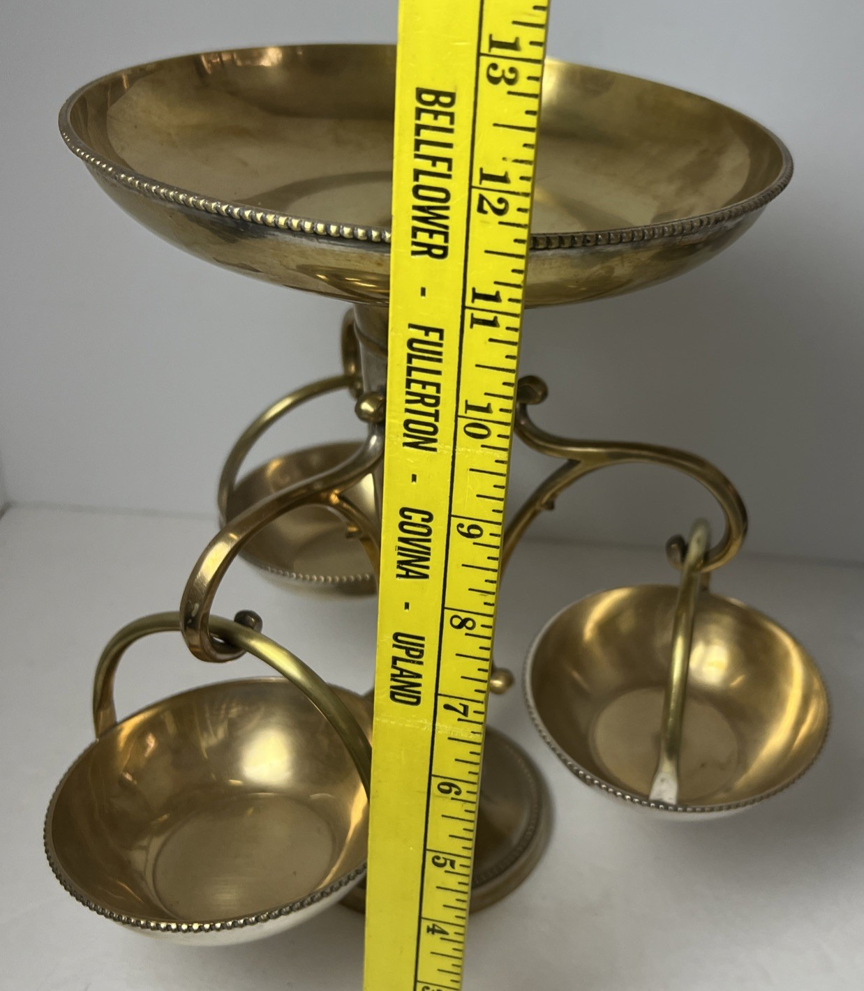 Antique Victorian Epergne Stand Gilt Silverplate Nickel 3 Hanging Bowls 11.5"