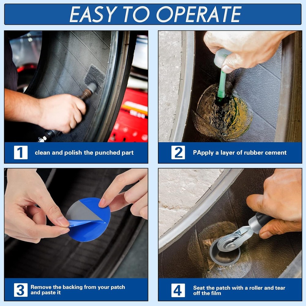 61 Pieces Tire Patches Set in Multiple Sizes with Patch Roller Auto Repair Tool