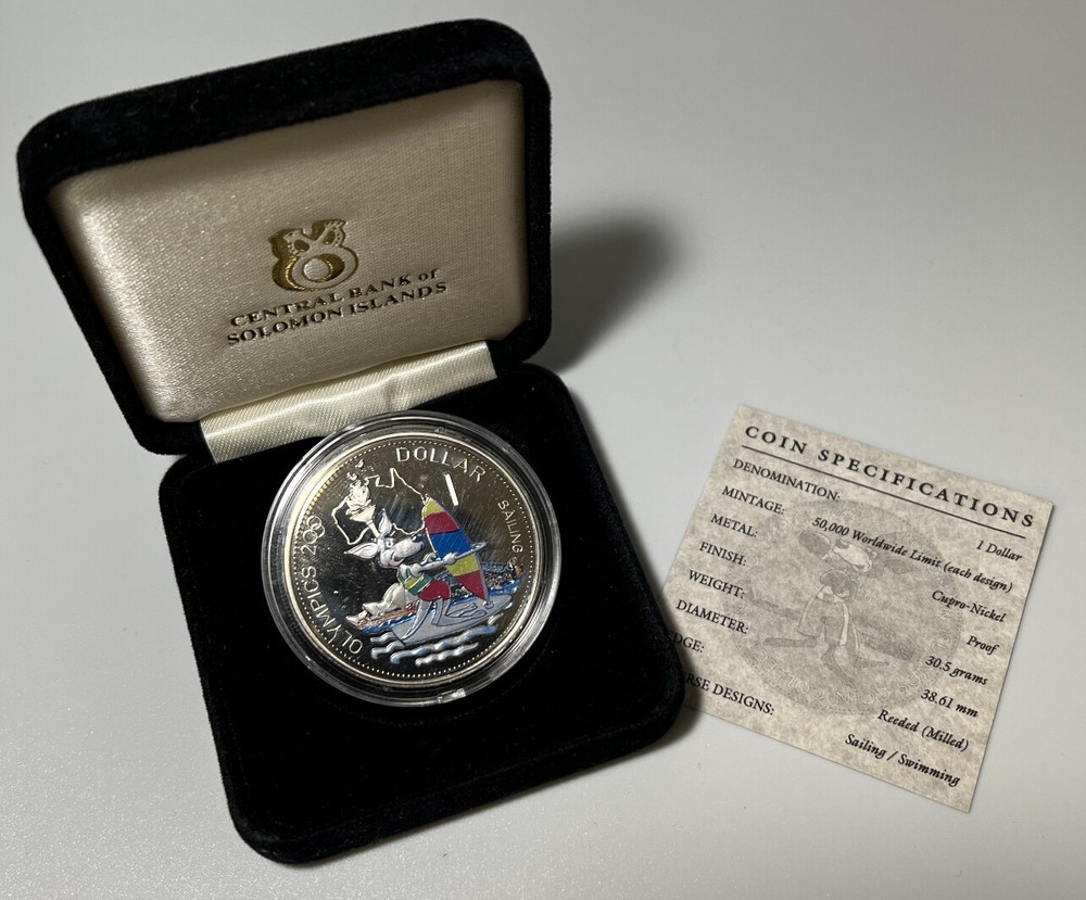 2000 Solomon Islands Proof Dollar Sailing Kangaroo Australia Olympics $1