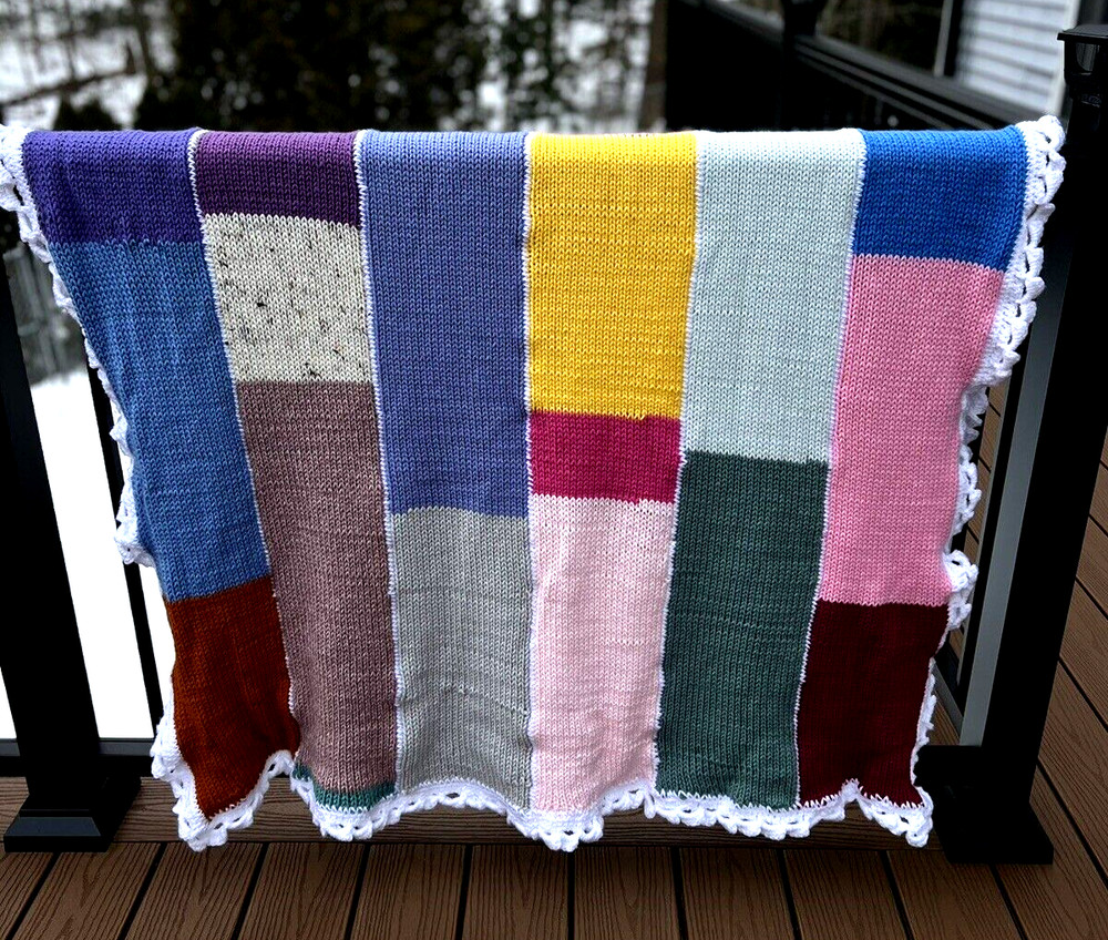 Handmade Knit HOBO Multi colored Blanket 46 x 56