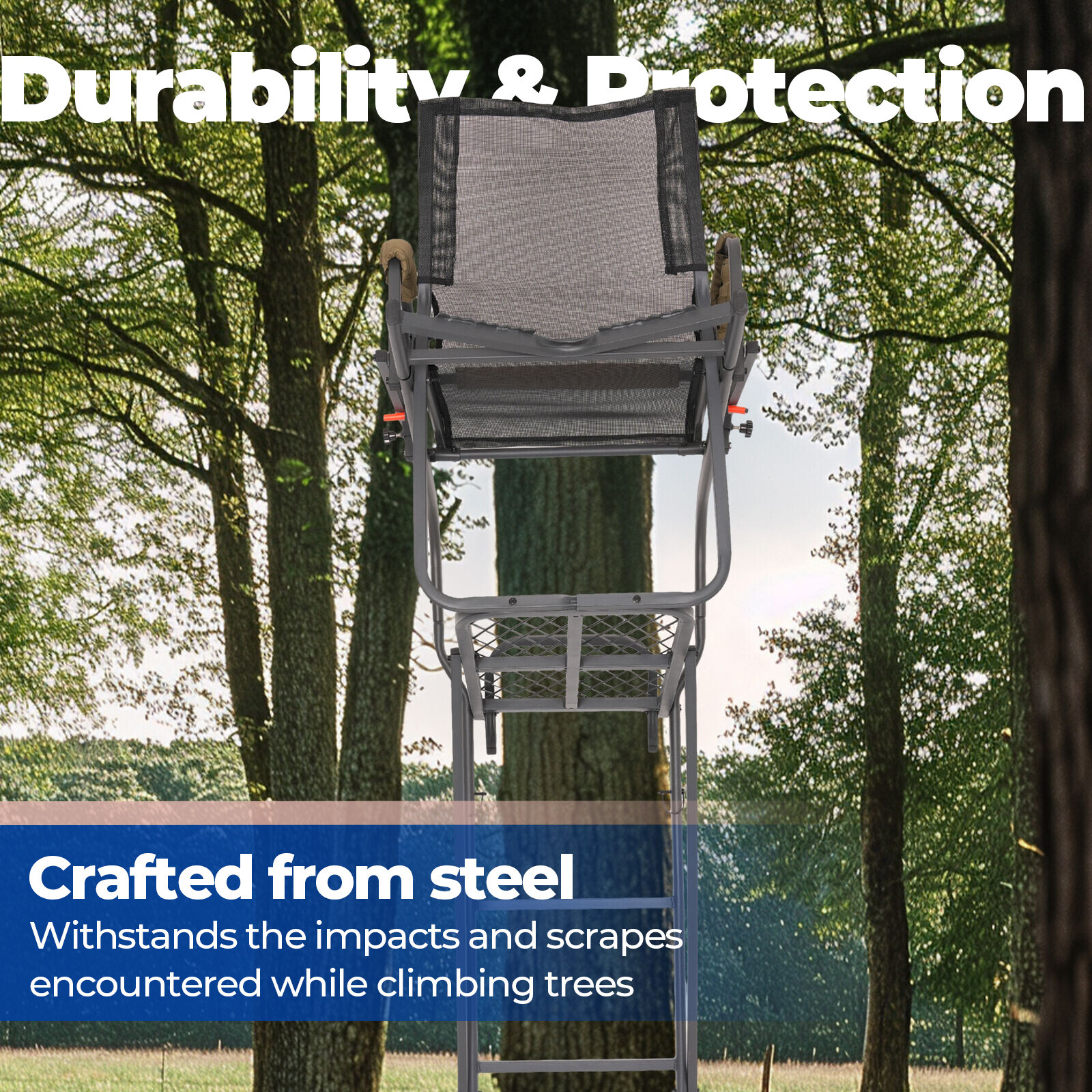 Steel Hunting Ladder Tree Stand Tree Step 1 Person Powder Coated w/ Harness