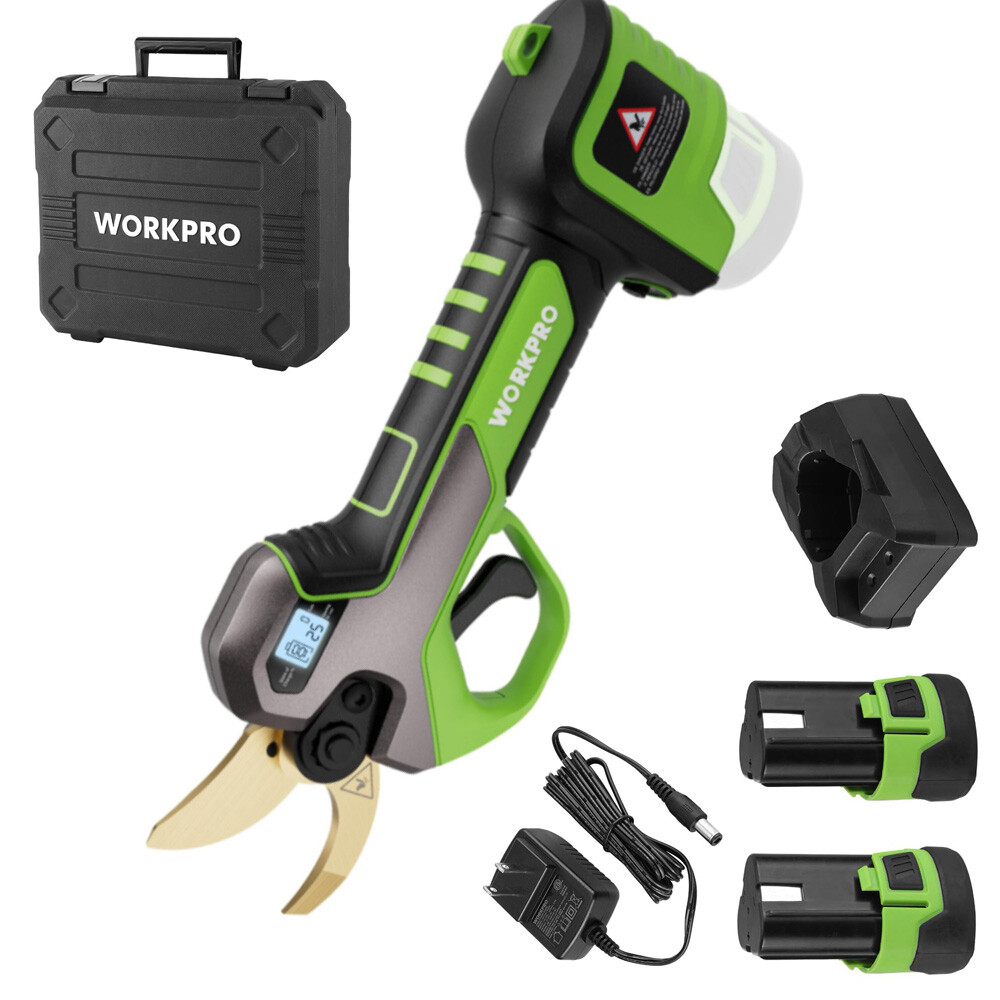 WORKPRO 12V Electric Pruning Shears, Battery Powered Pruning Shears Gardening