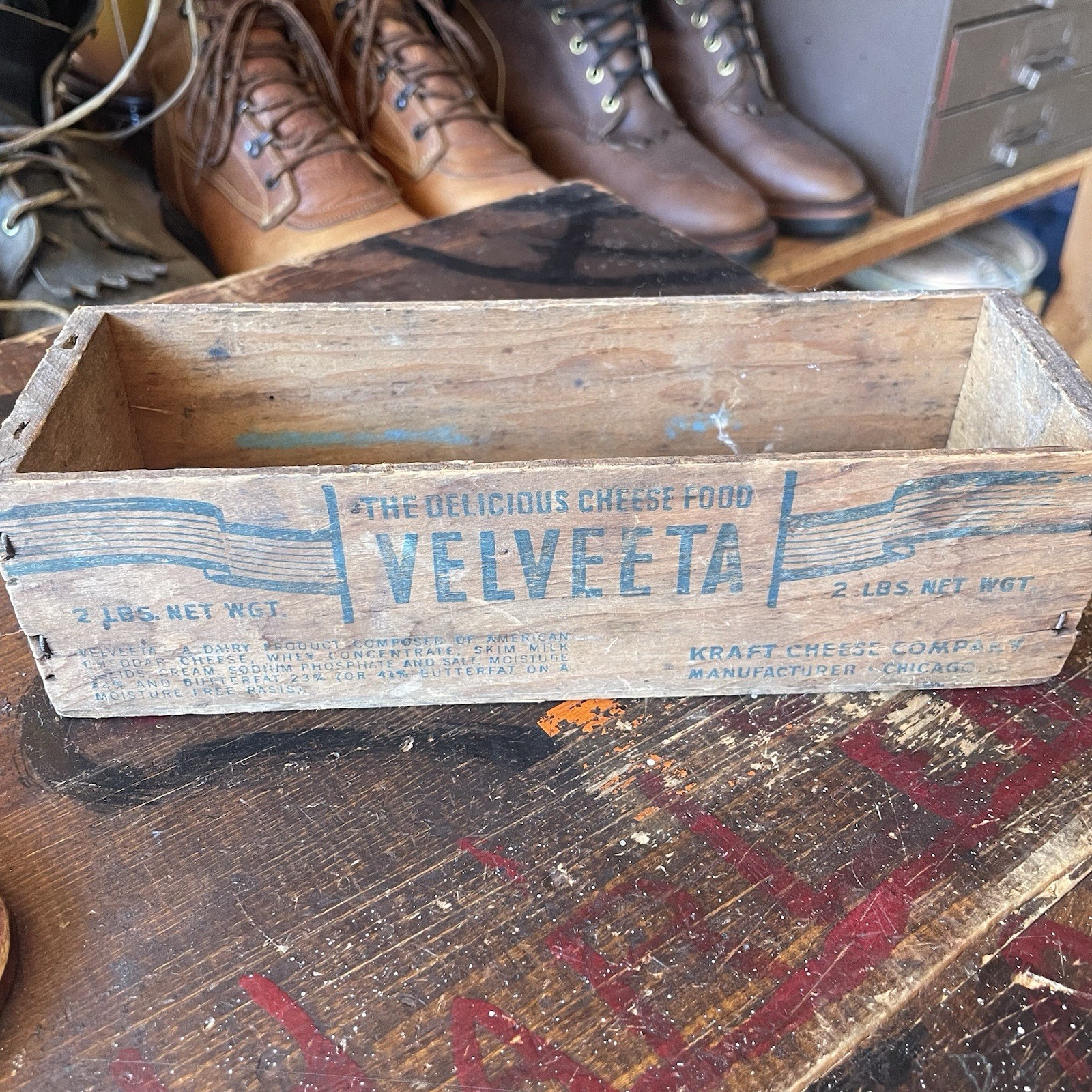 Vintage Wood KRAFT Velveeta Cheese box Crate 2 lb Size Display