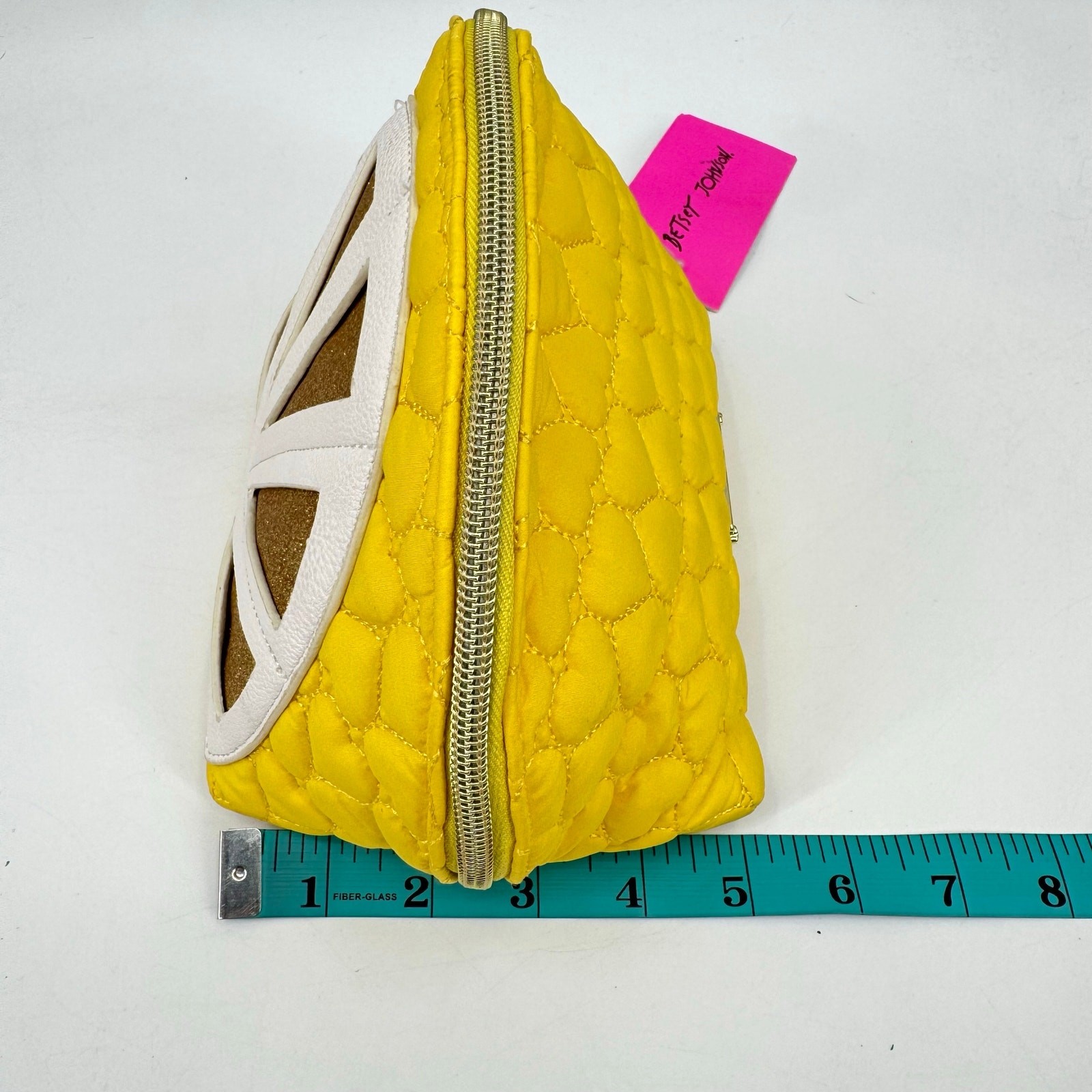 Betsey Johnson NEW Lemon Slice Heart Quilted Zipper Travel Cosmetic Bag Pouch