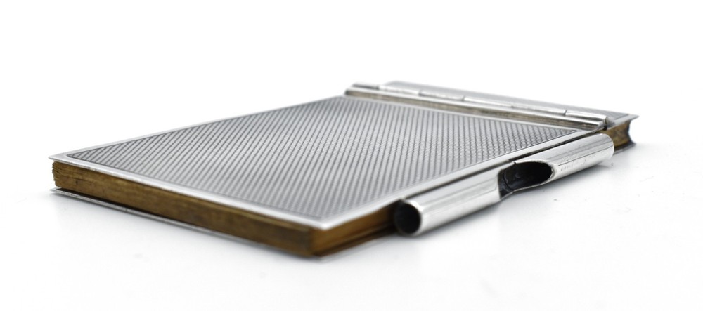 Antique Solid Silver Art Deco Notepad Notebook Holder With Pencil 1938