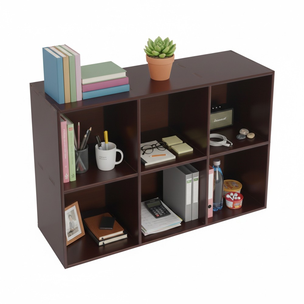 Solid Wood Bookcase Brown Floor Bookshelf Cube Storage Organizer Storage Shelves