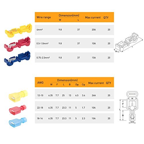 Nilight 120 Pack Quick Splice Wire Terminals Connectors Electrical Crimp Cable