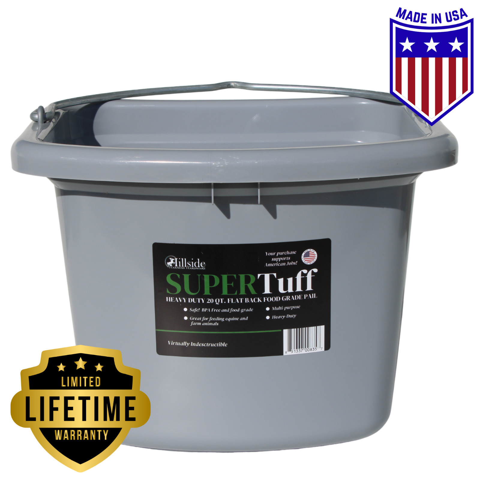 SuperTuff Heavy Duty Horse Water Bucket 5 Gallon Livestock Feeder Grey
