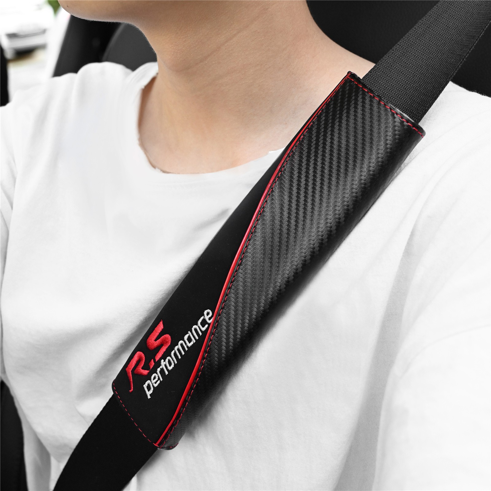 2Pcs Suede Car Seat Belt Cover Pads Carbon Look Shoulder Strap Pad Cushions