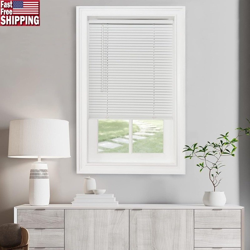 Cordless Vinyl Mini Blinds Light Filtering Easy Install Child Pet Safe