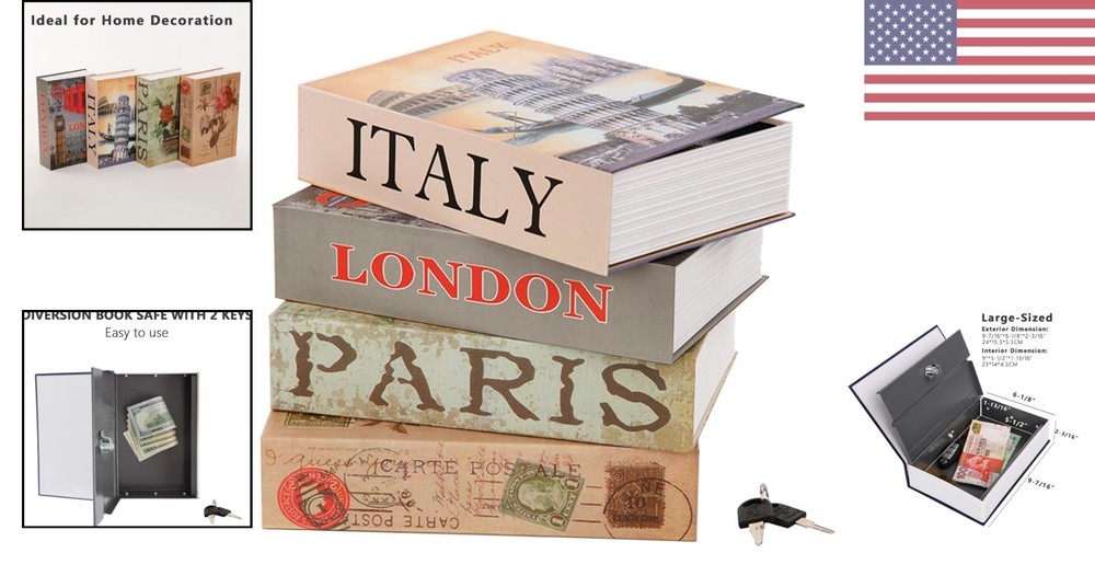 4-Piece Book-Safe Set: Elegant Hidden Storage with Key-Lock for Valuables