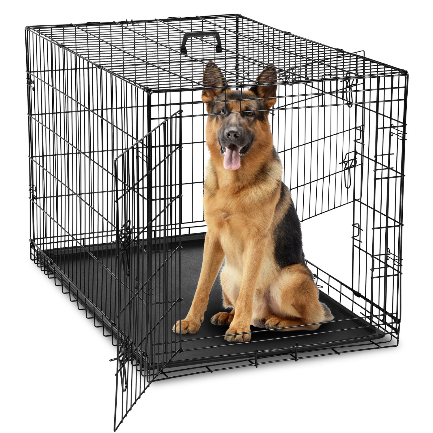 Foldable Metal Wire Dog Crate,Single/Double Door,w/Divider Panel&Plasti Pan Tray