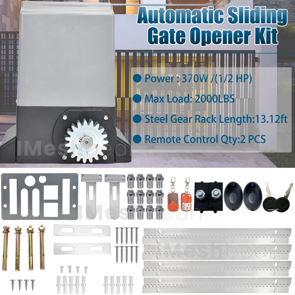 370W 2000LB Rack Driven Automatic Sliding Gate Openerw/ 2 Remotes & Complete Kit