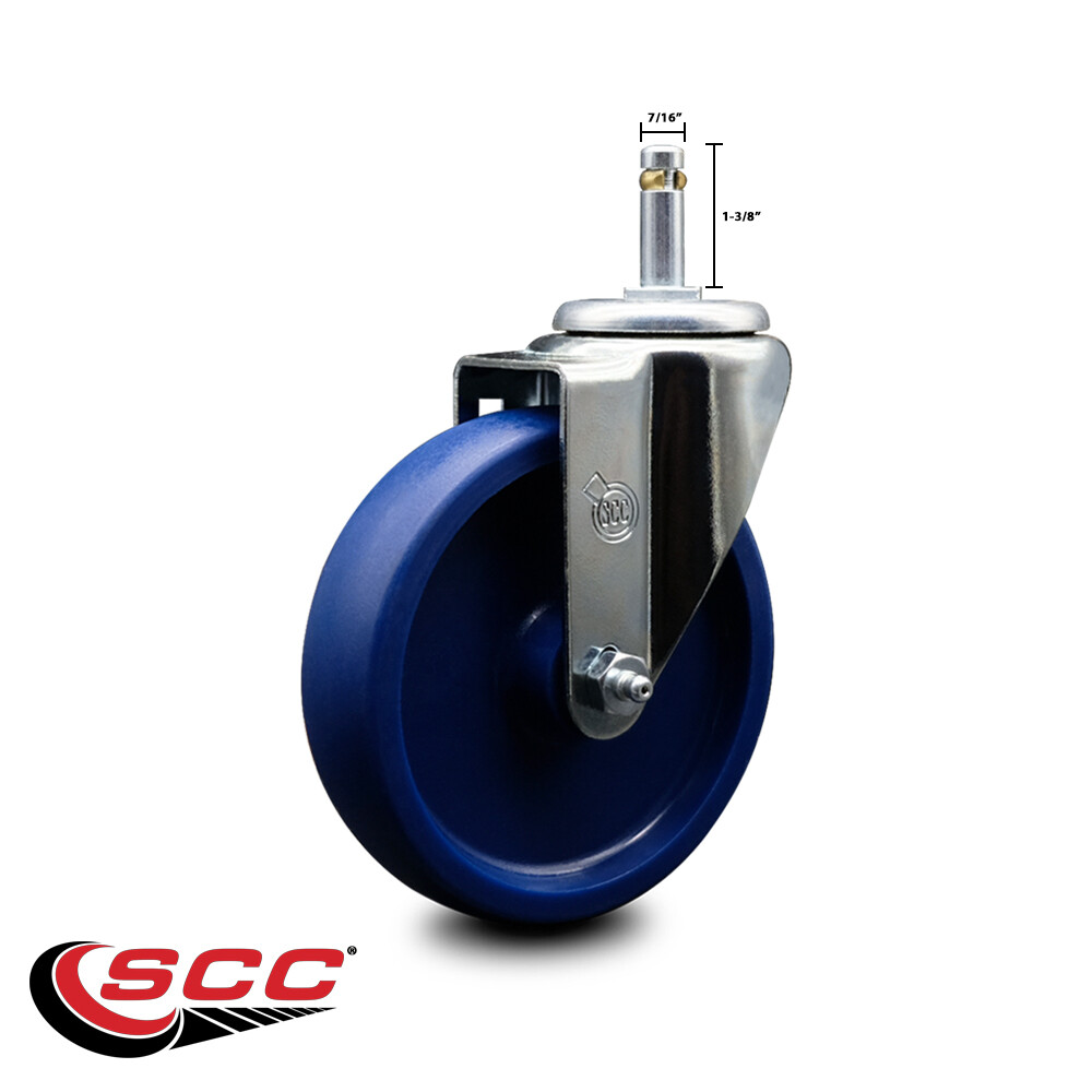 5 Inch Solid Polyurethane Wheel Swivel 7/16 Inch Grip Ring Stem Caster SCC